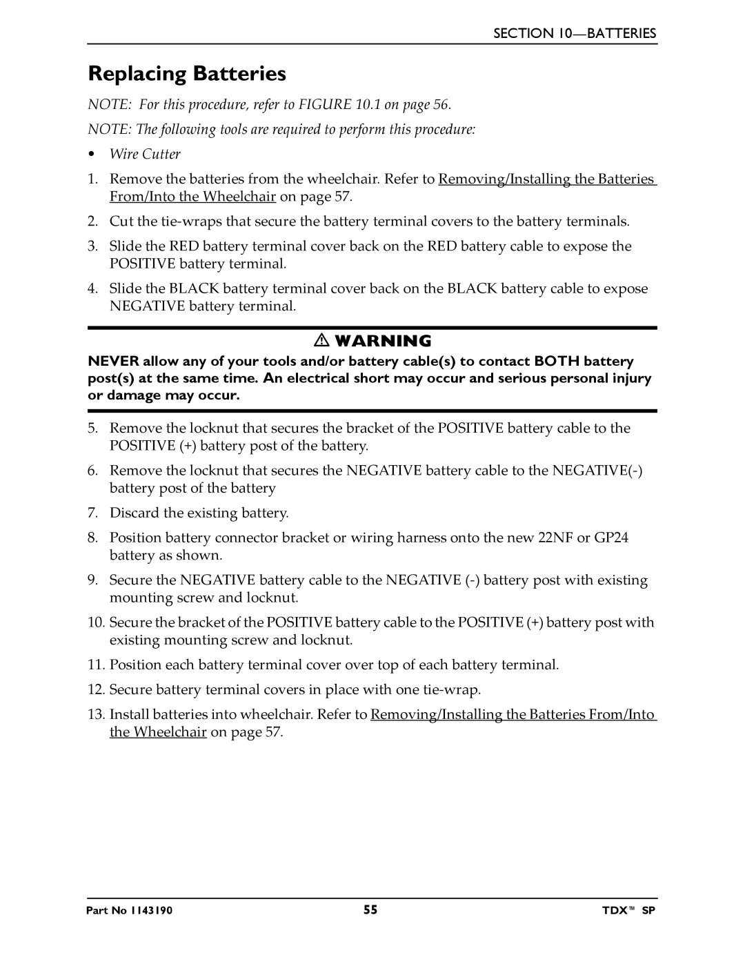 Invacare SP manual Replacing Batteries, Wire Cutter 