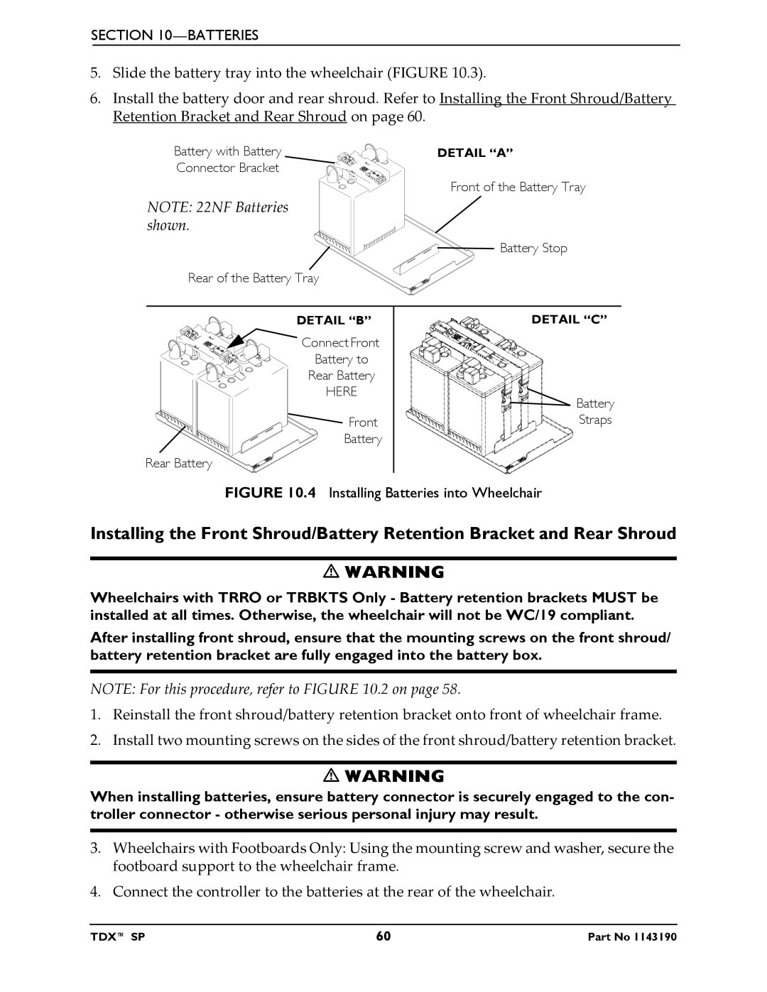 Invacare SP manual Installing Batteries into Wheelchair 