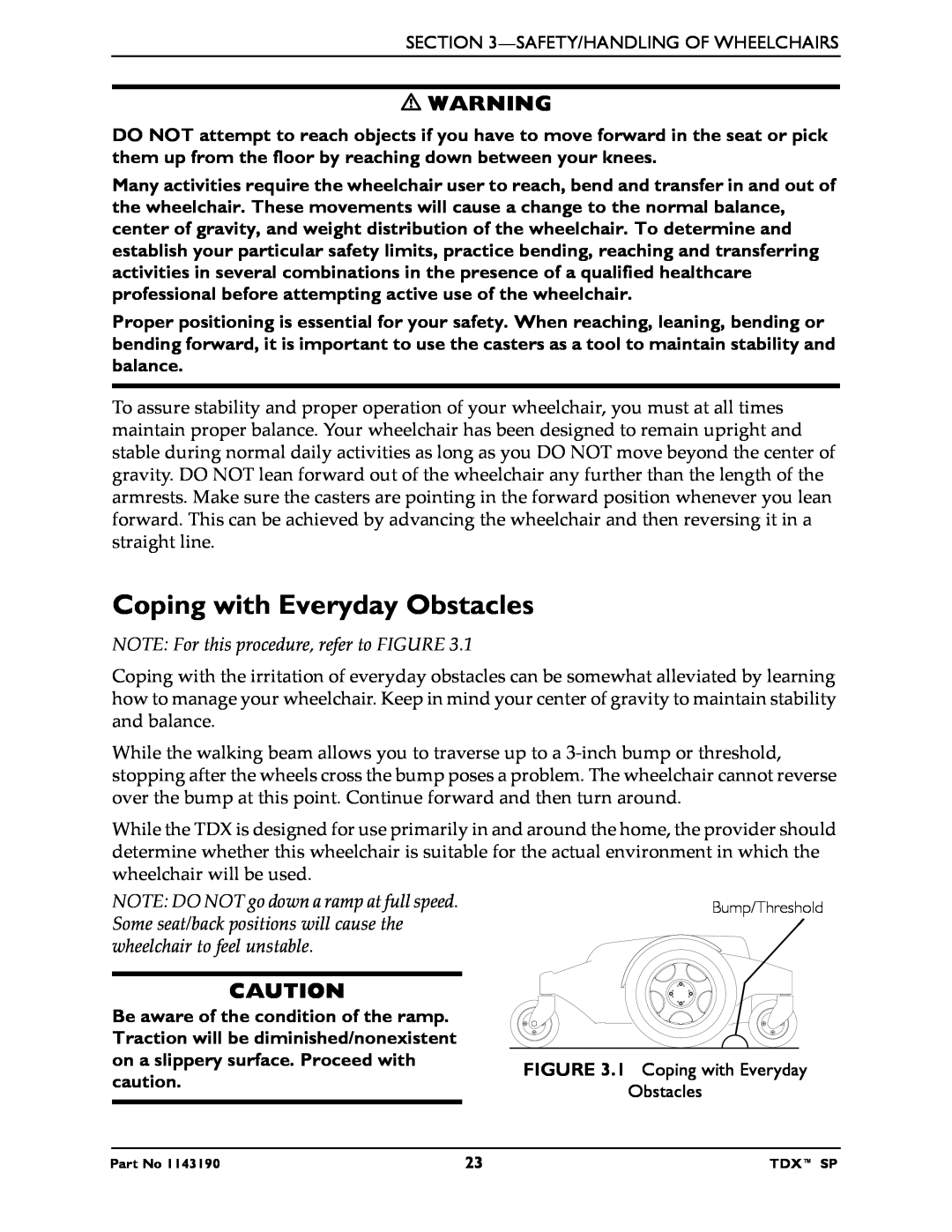 Invacare SP manual Coping with Everyday Obstacles, NOTE For this procedure, refer to FIGURE 