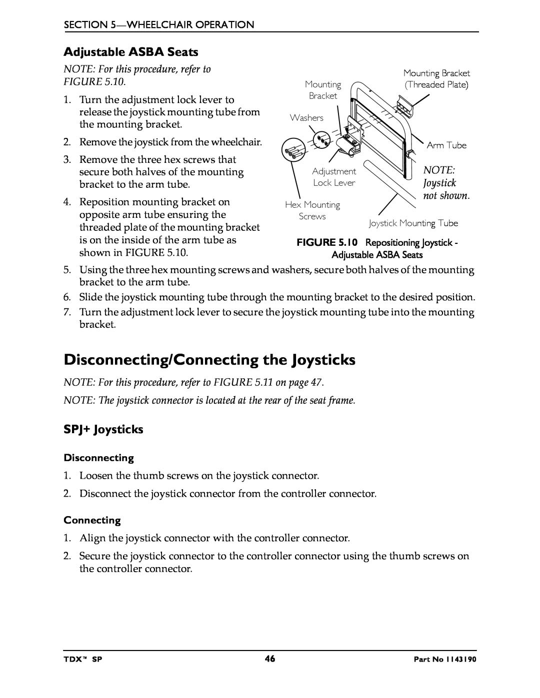Invacare SP manual Disconnecting/Connecting the Joysticks, NOTE For this procedure, refer to 