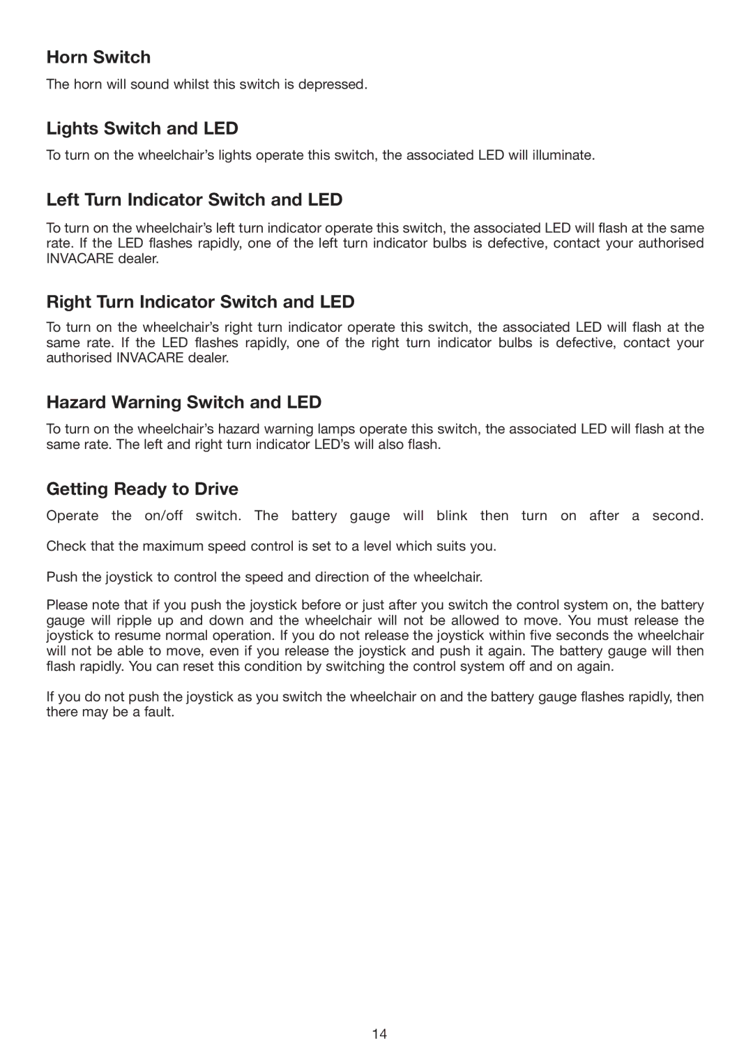 Invacare Spectra Plus user manual Horn Switch 