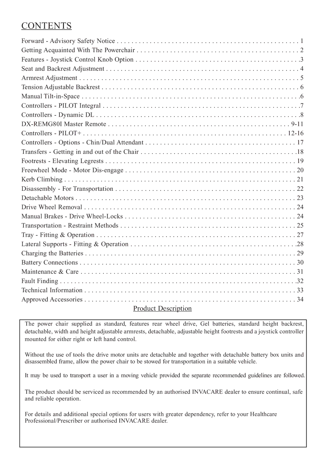 Invacare Spectra Plus user manual Contents 