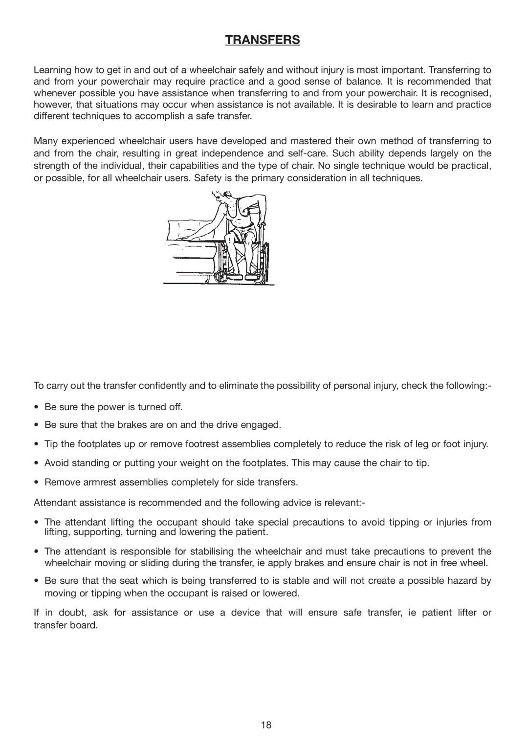 Invacare Spectra Plus user manual Transfers 