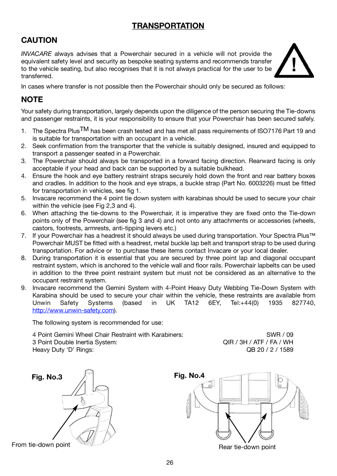 Invacare Spectra Plus user manual Transportation, Fig. No.3 