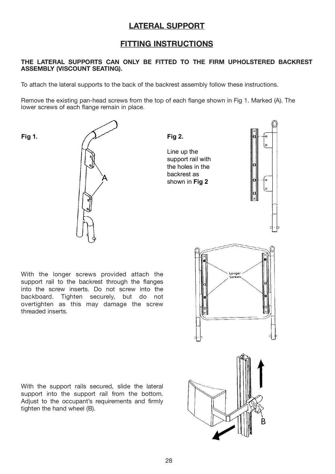 Invacare Spectra Plus user manual Lateral Support Fitting Instructions, Shown in Fig 