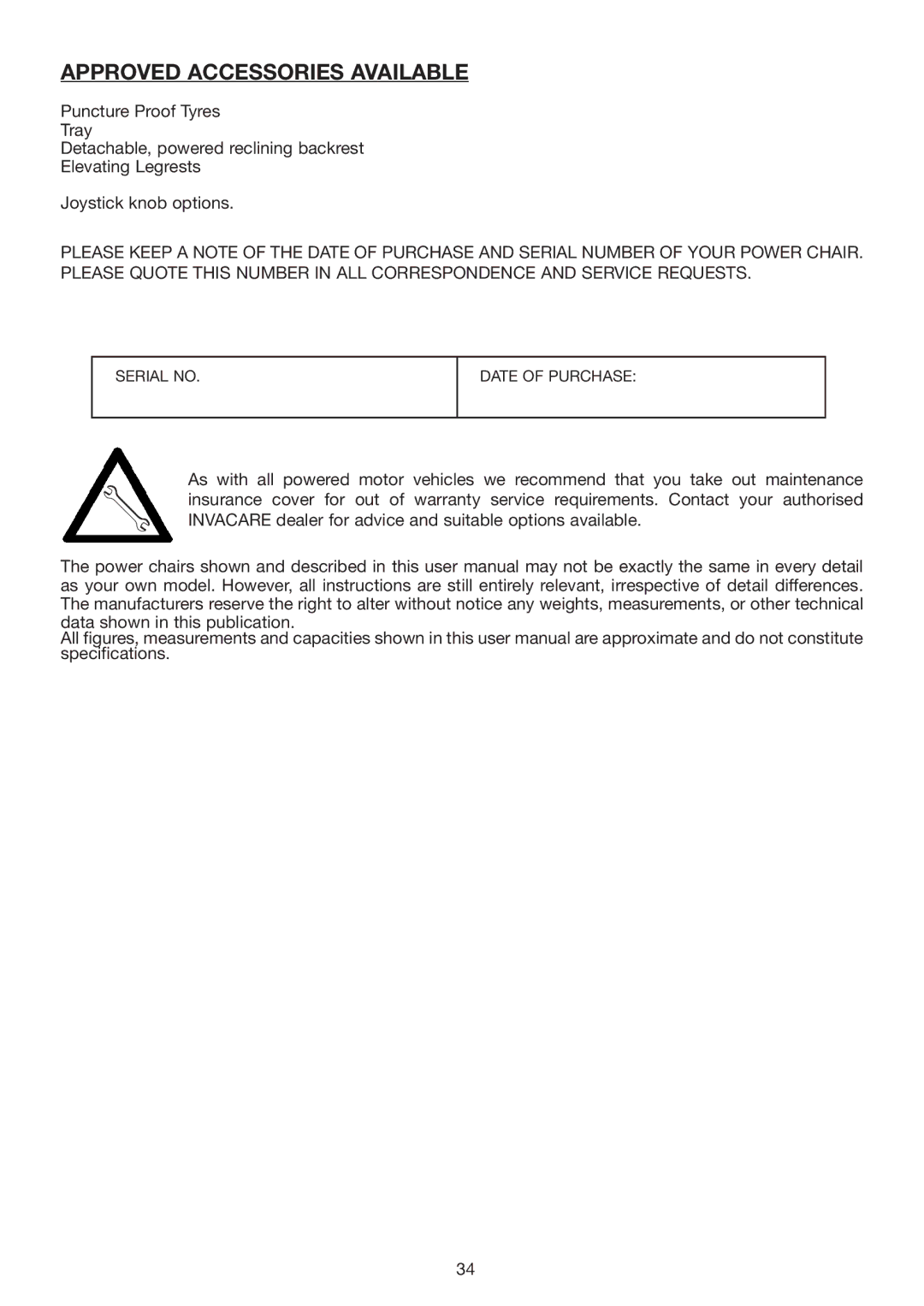 Invacare Spectra Plus user manual Approved Accessories Available 