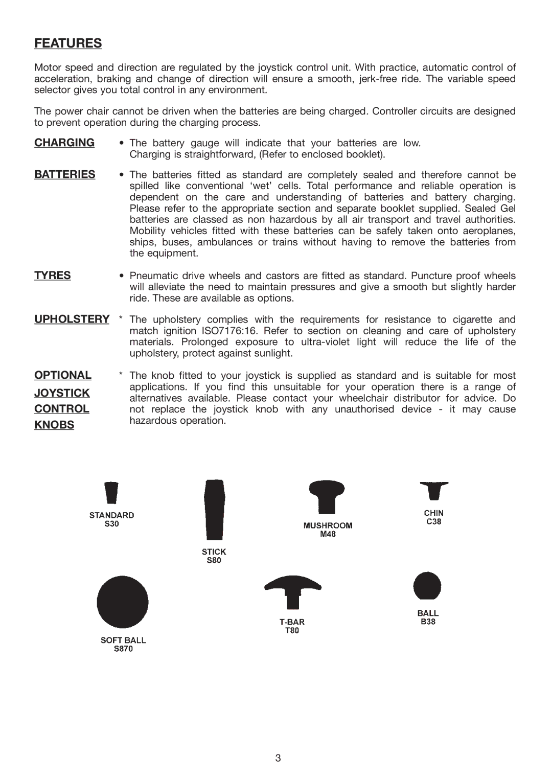 Invacare Spectra Plus user manual Features, Joystick 