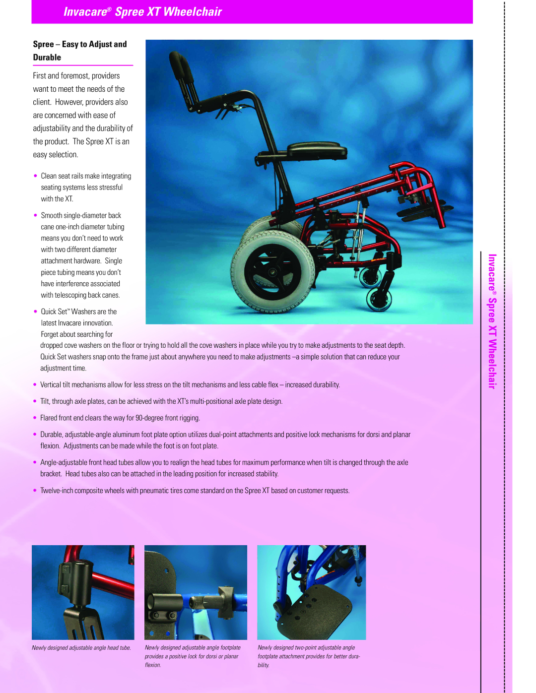 Invacare Spree XT manual Spree Easy to Adjust Durable 