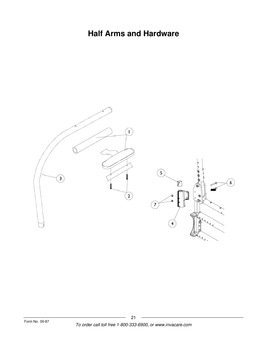 Invacare Spyder manual Half Arms and Hardware 