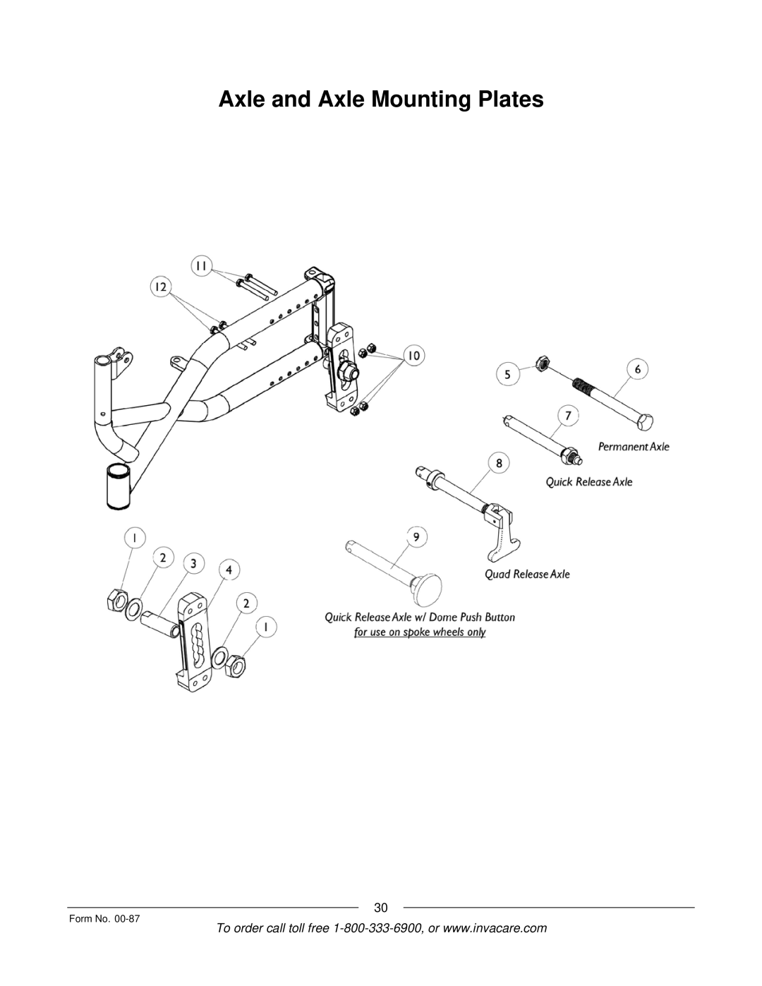 Invacare Spyder manual Axle and Axle Mounting Plates 