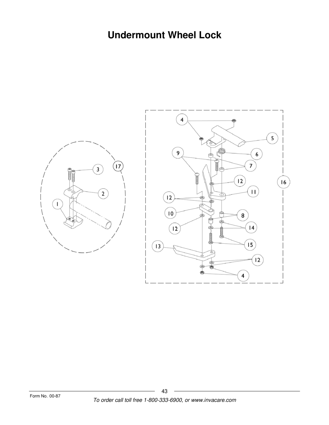 Invacare Spyder manual Undermount Wheel Lock 