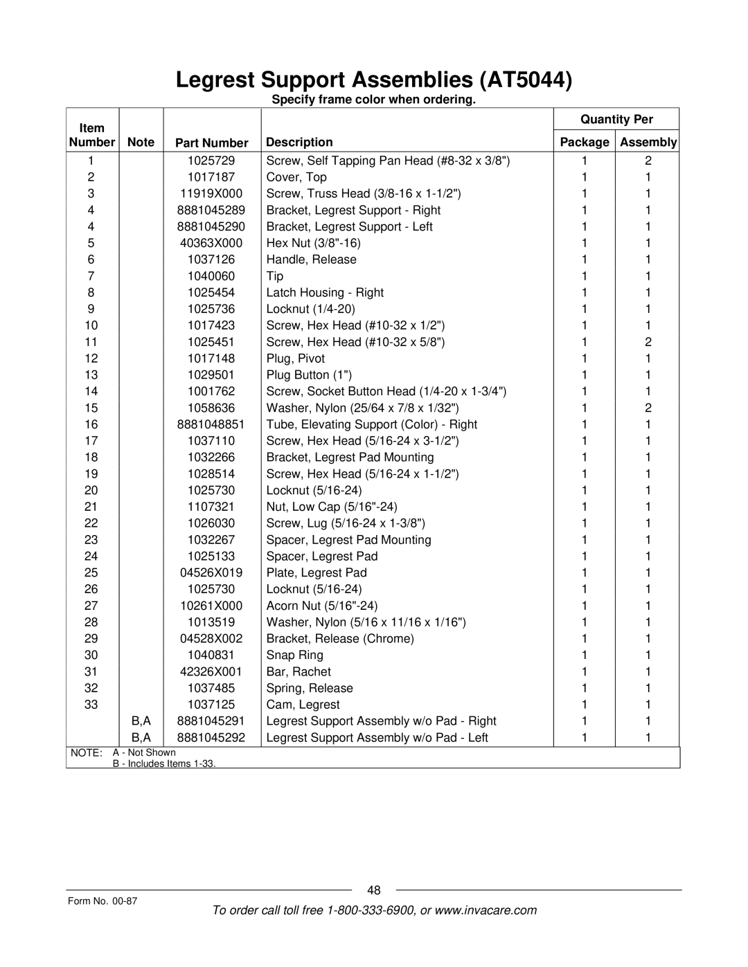 Invacare Spyder manual Not Shown Includes Items Form No 