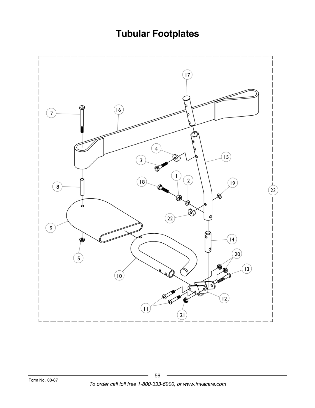 Invacare Spyder manual Tubular Footplates 