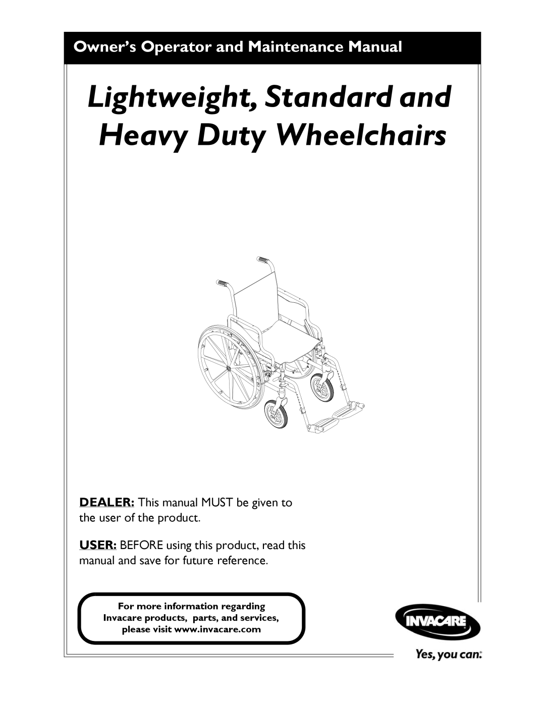 Invacare manual Lightweight, Standard and Heavy Duty Wheelchairs 