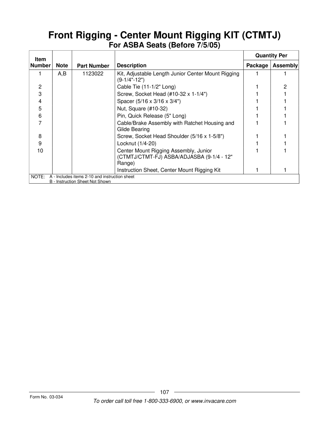 Invacare Storm Series manual Range Instruction Sheet, Center Mount Rigging Kit 