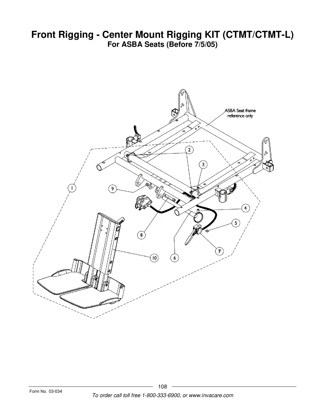 Invacare Storm Series manual Front Rigging Center Mount Rigging KIT CTMT/CTMT-L 