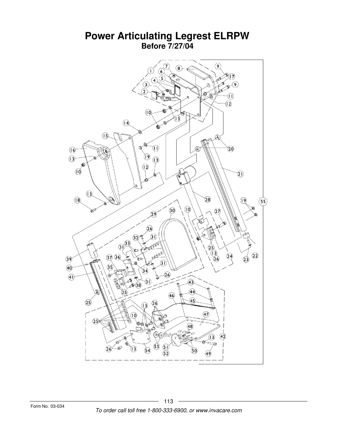 Invacare Storm Series manual Power Articulating Legrest Elrpw 