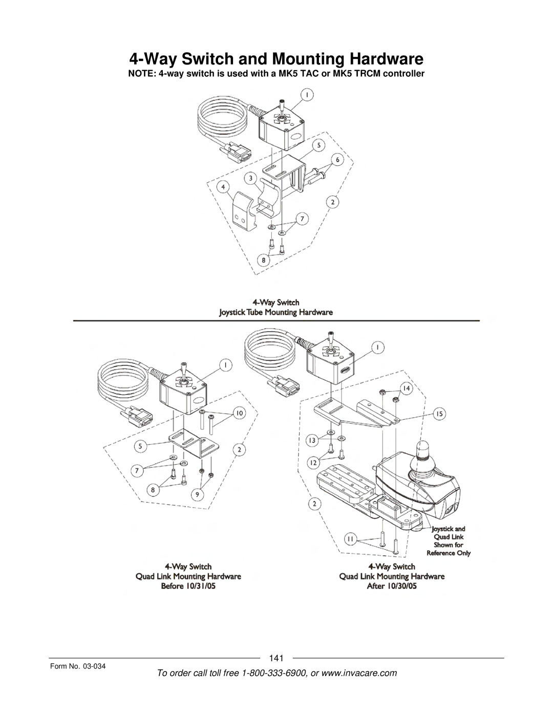 Invacare Storm Series manual Way Switch and Mounting Hardware 