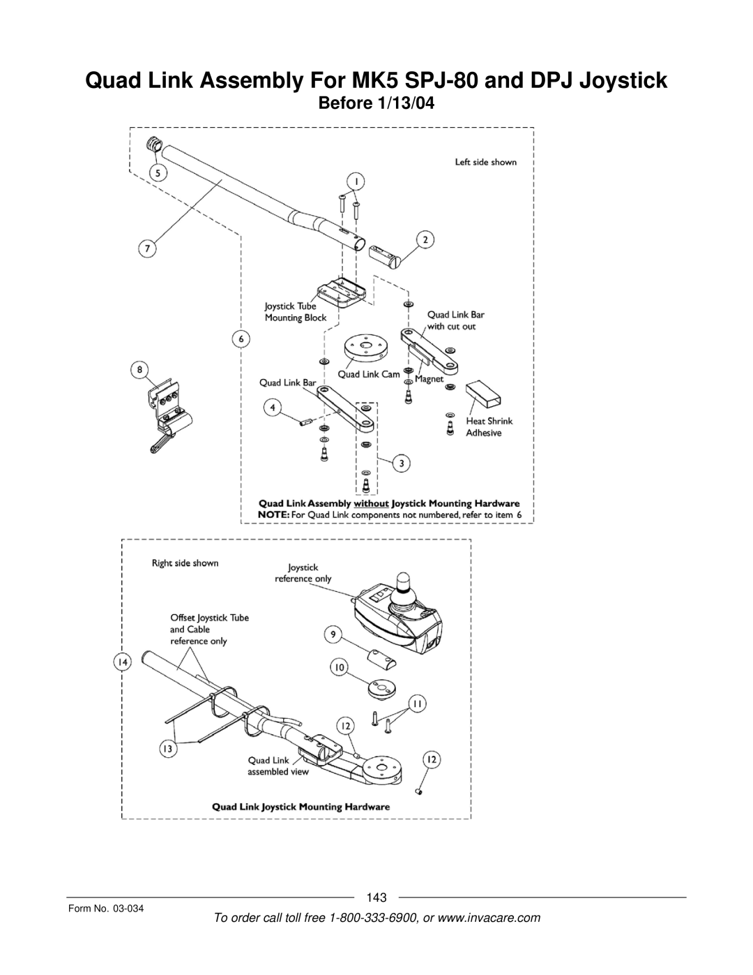 Invacare Storm Series manual Quad Link Assembly For MK5 SPJ-80 and DPJ Joystick 