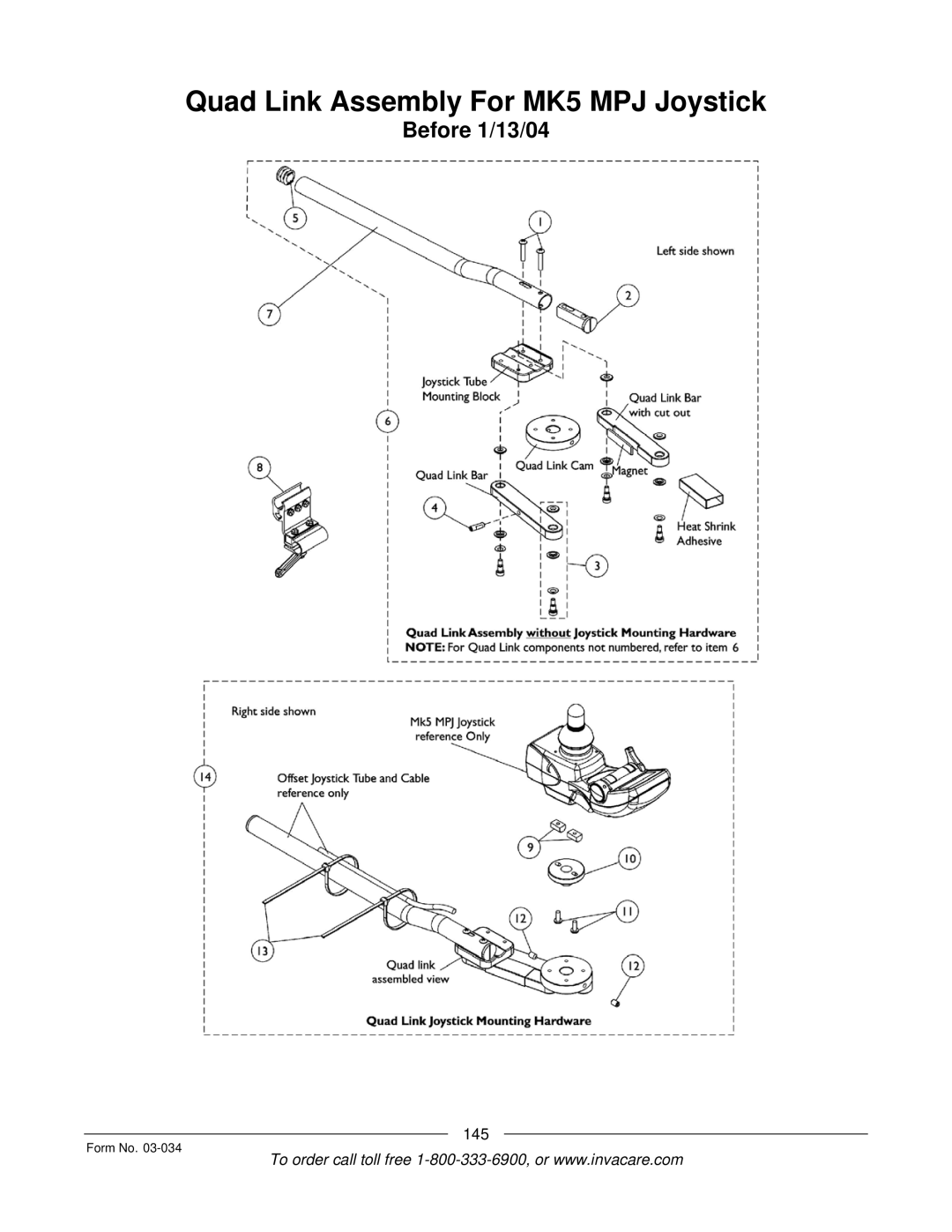 Invacare Storm Series manual Quad Link Assembly For MK5 MPJ Joystick 