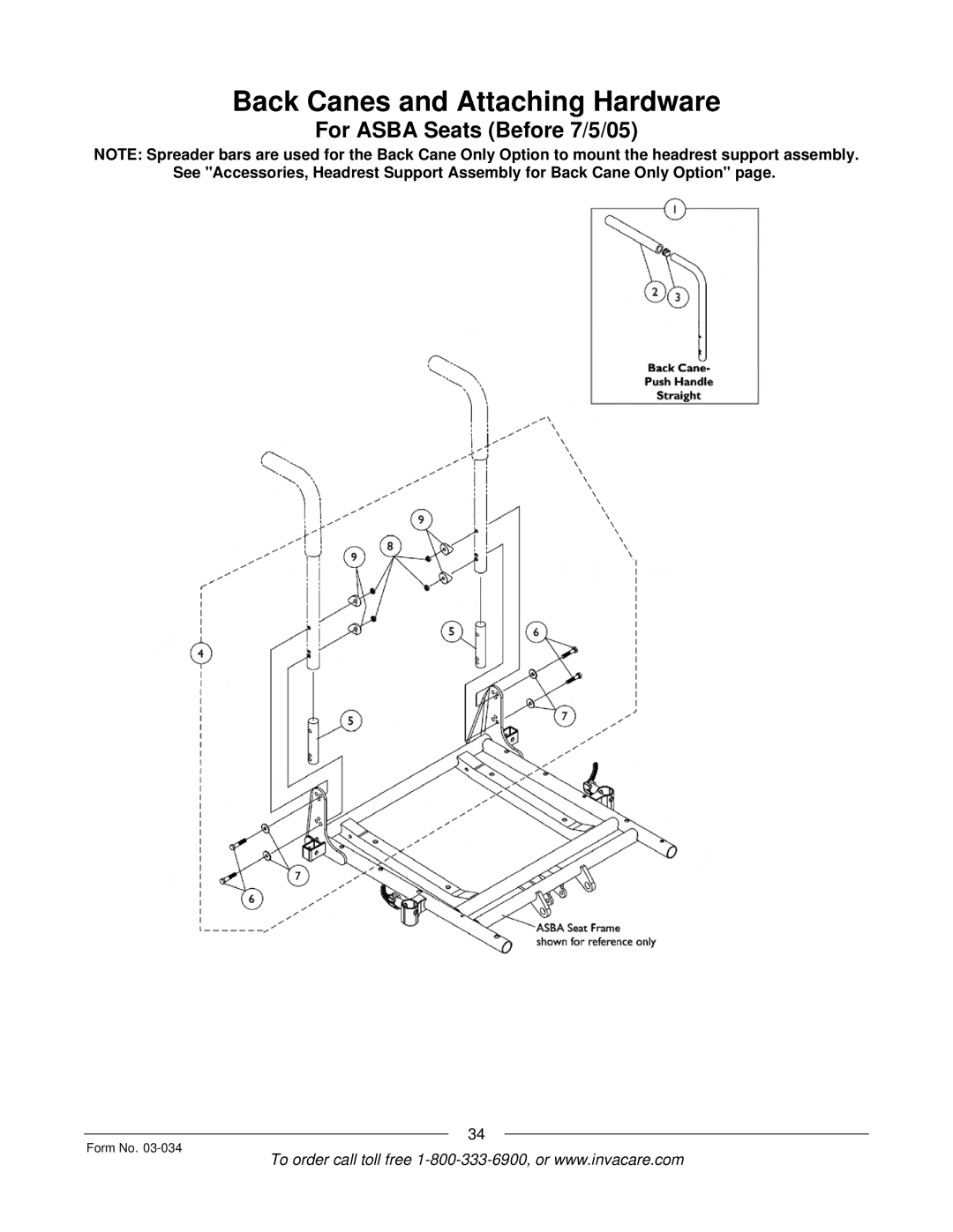 Invacare Storm Series manual Back Canes and Attaching Hardware 