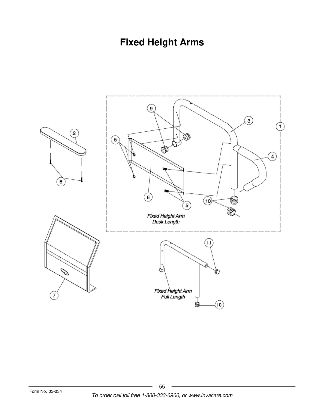 Invacare Storm Series manual Fixed Height Arms 