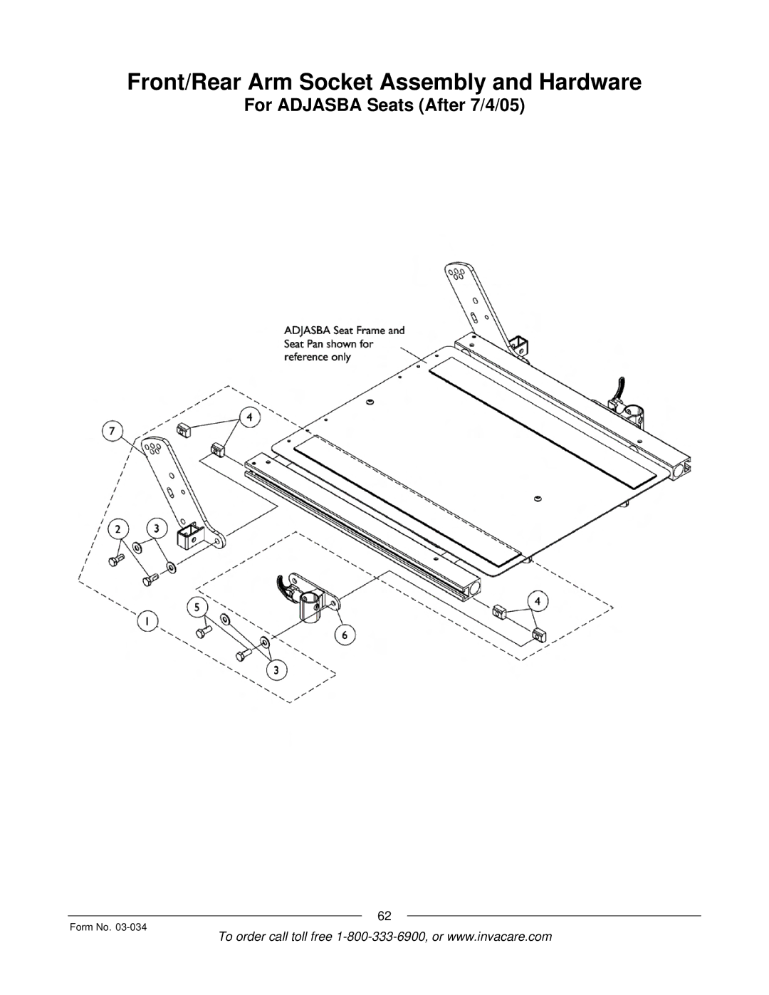 Invacare Storm Series manual Front/Rear Arm Socket Assembly and Hardware 