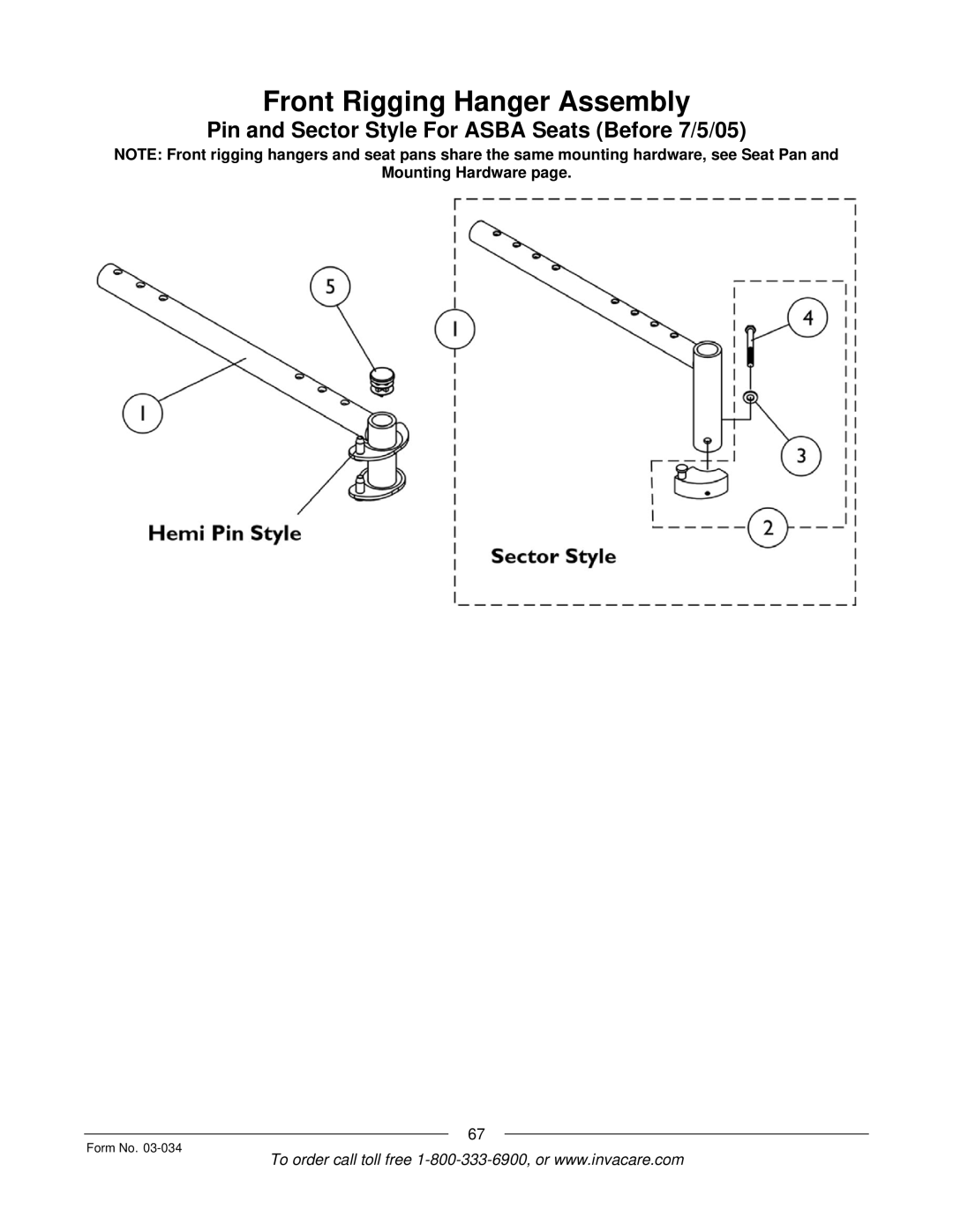 Invacare Storm Series manual Front Rigging Hanger Assembly 