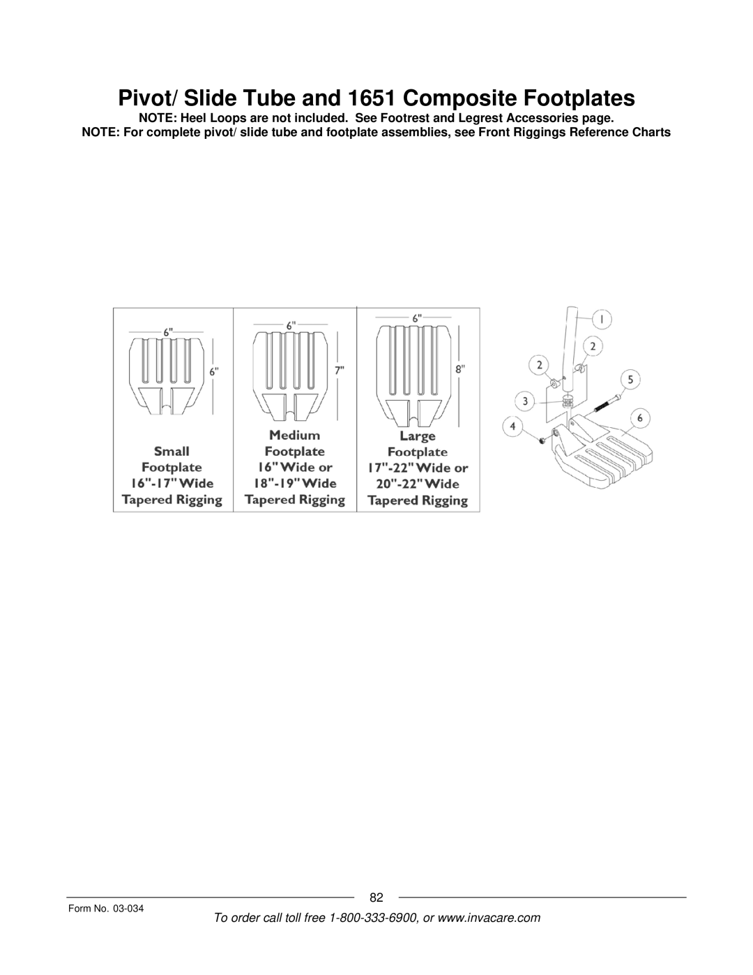 Invacare Storm Series manual Pivot/ Slide Tube and 1651 Composite Footplates 