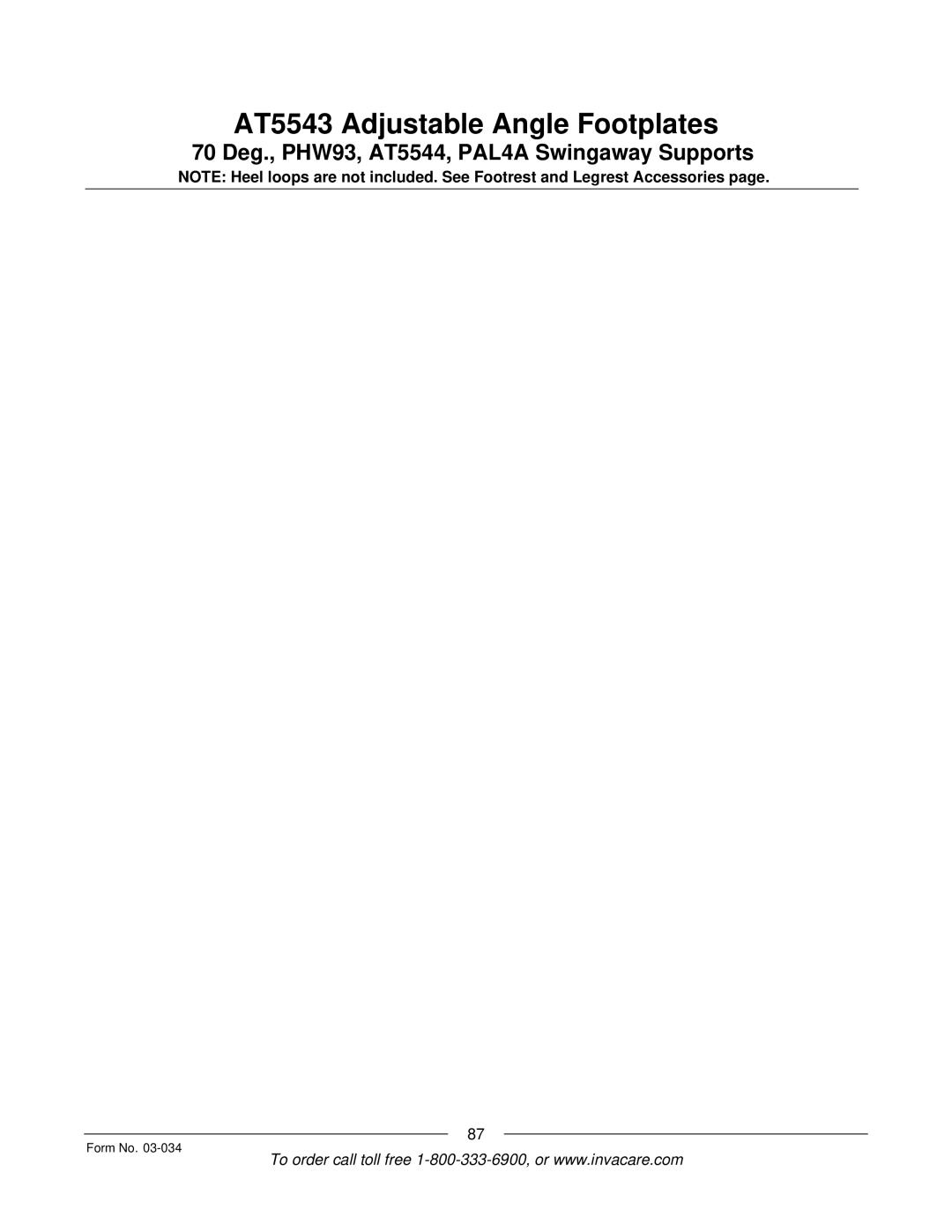 Invacare Storm Series manual AT5543 Adjustable Angle Footplates 