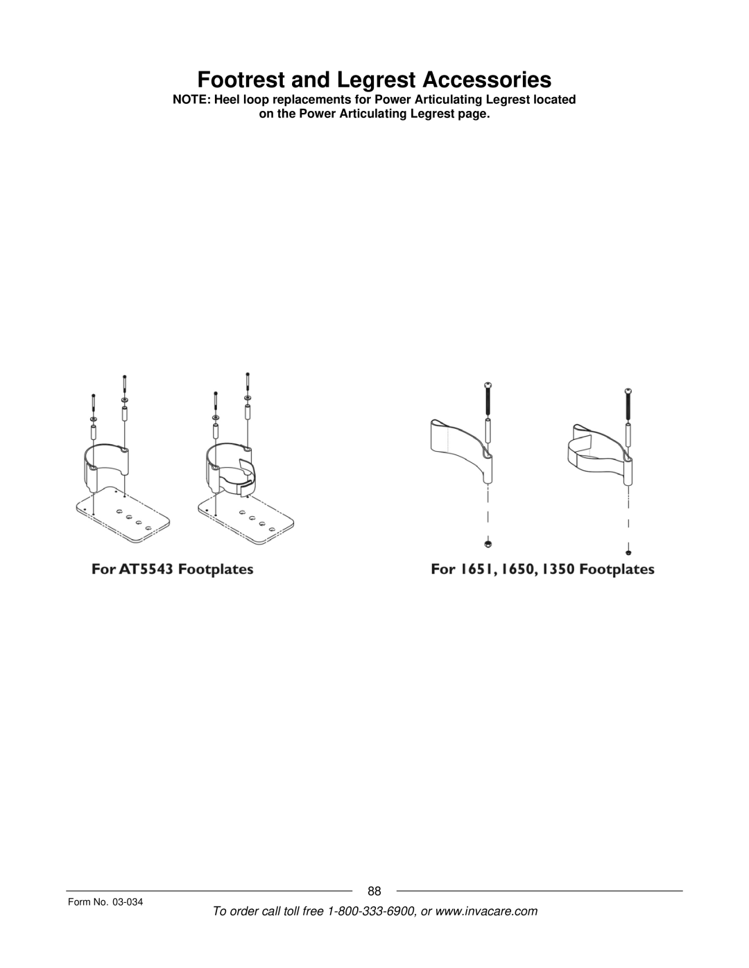 Invacare Storm Series manual Footrest and Legrest Accessories 