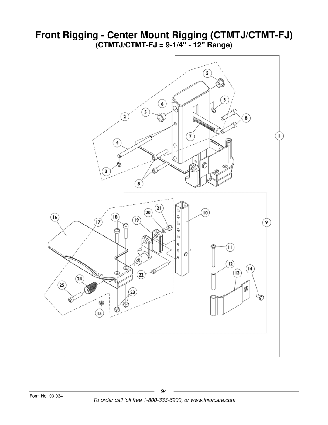 Invacare Storm Series manual Front Rigging Center Mount Rigging CTMTJ/CTMT-FJ 