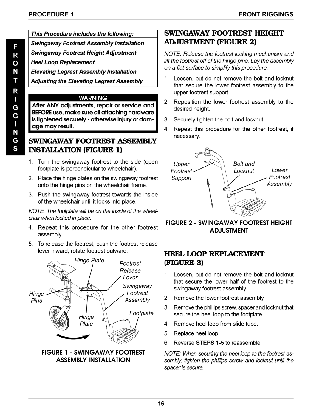 Invacare Tracer Titan, SX Recliner, DLX Heel Loop Replacement Figure, Swingaway Footrest Assembly Installation Figure 