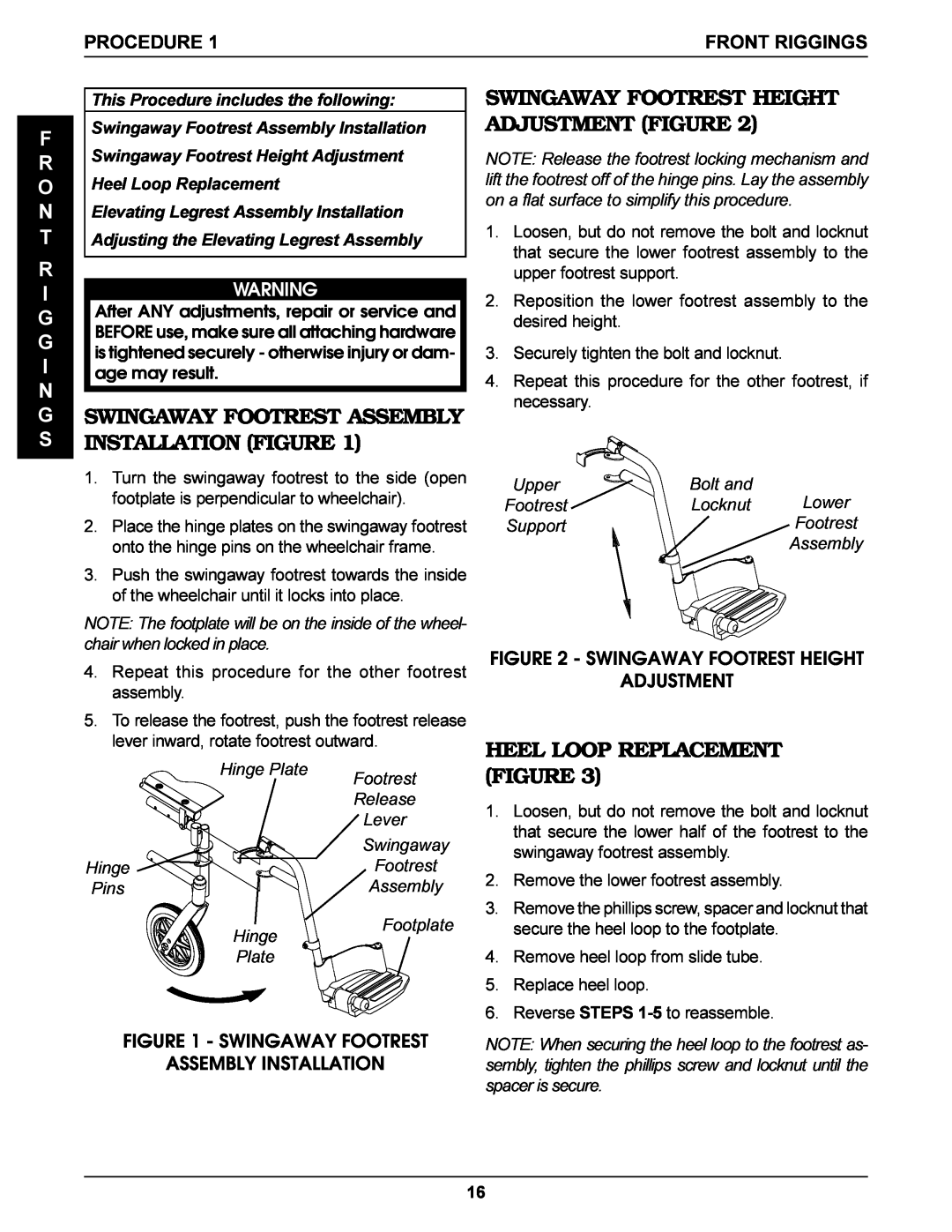 Invacare Tracer Titan, SX Heel Loop Replacement Figure, Swingaway Footrest Assembly Installation Figure, Procedure, Lever 
