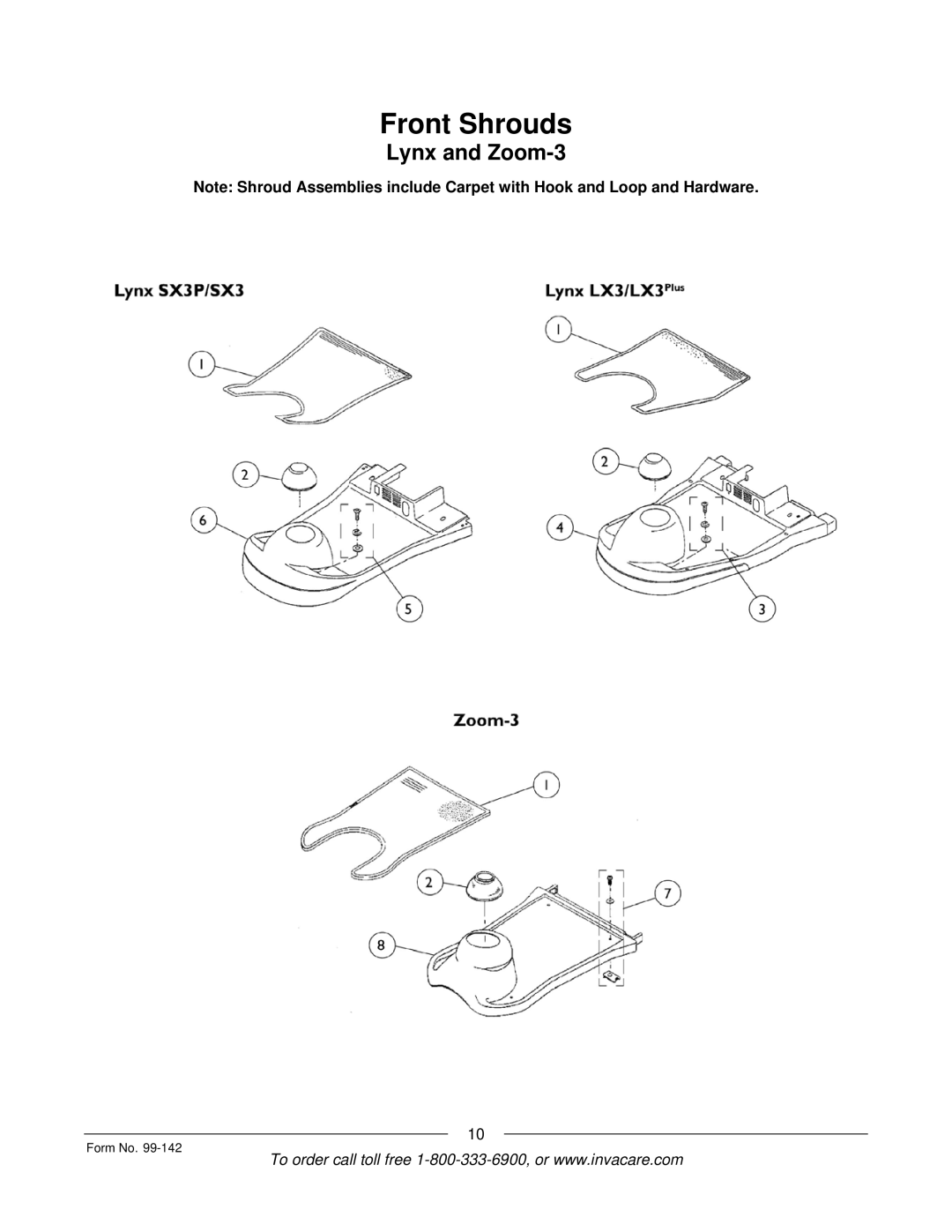 Invacare SX3P manual Front Shrouds 