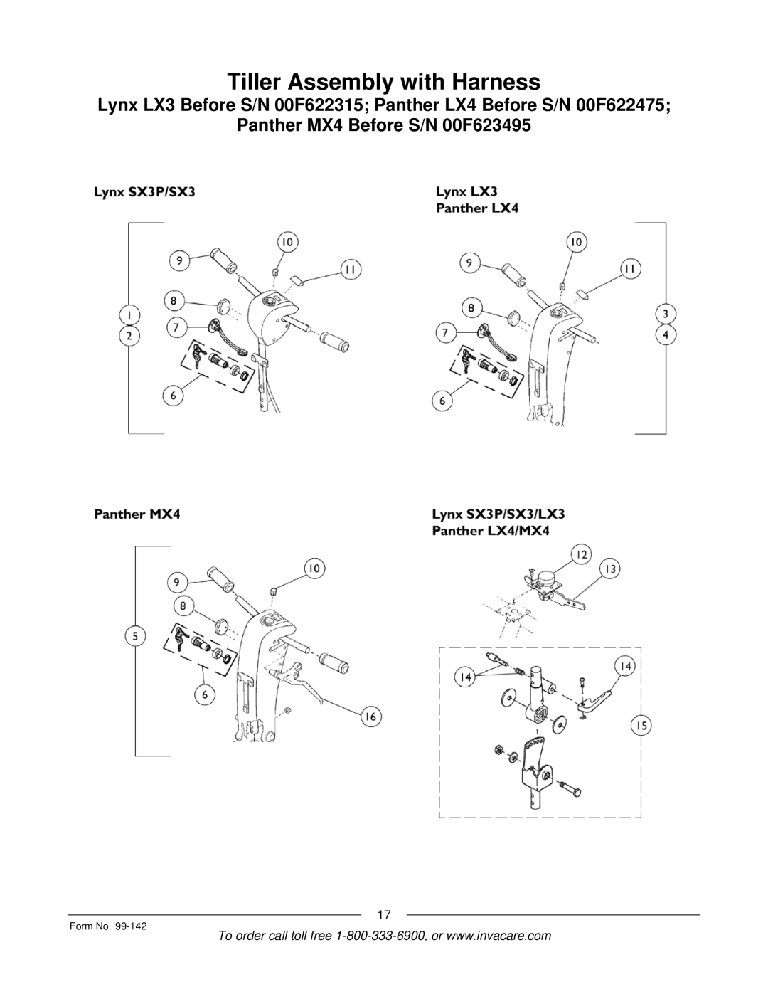 Invacare SX3P manual Tiller Assembly with Harness 