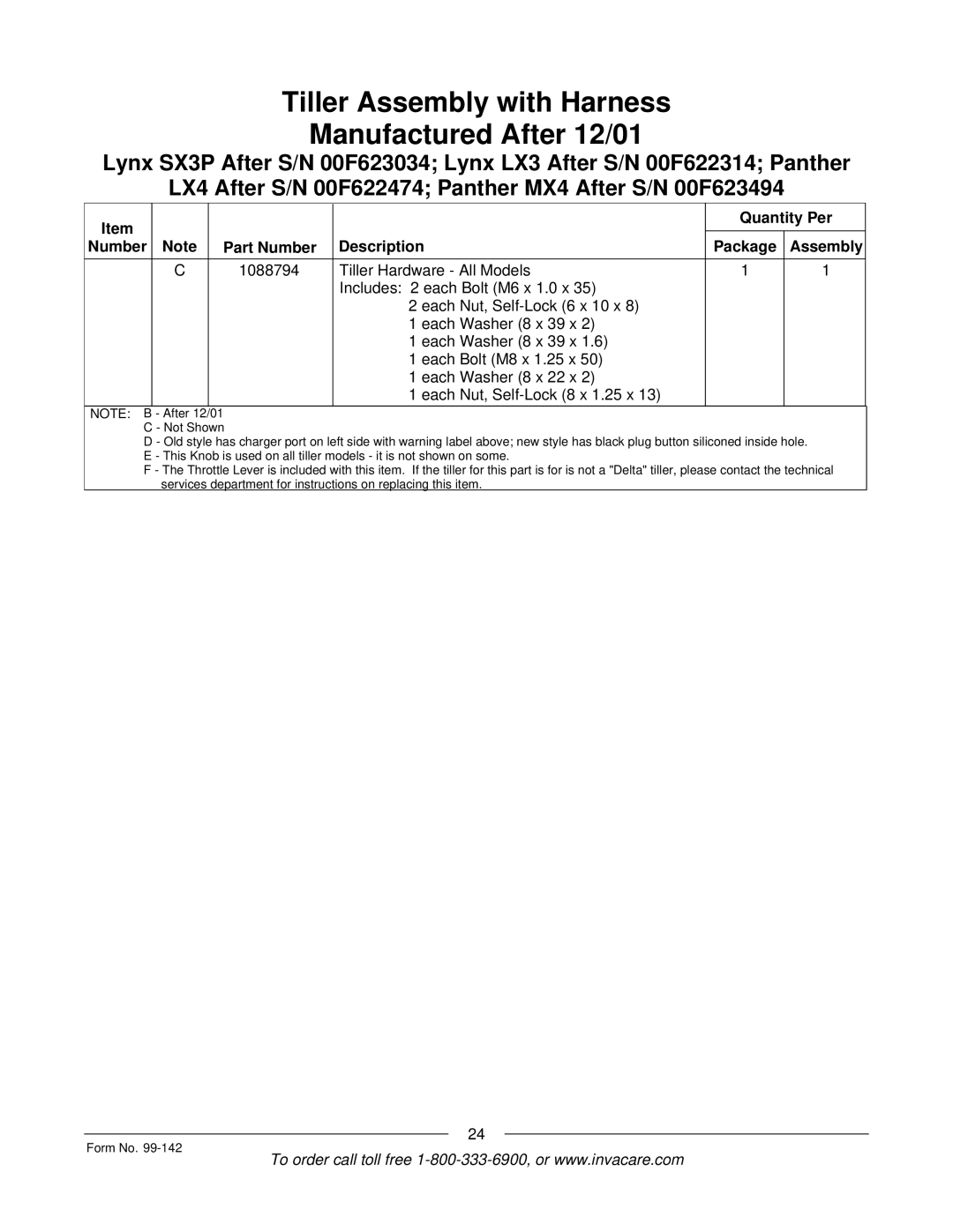 Invacare SX3P manual After 12/01 