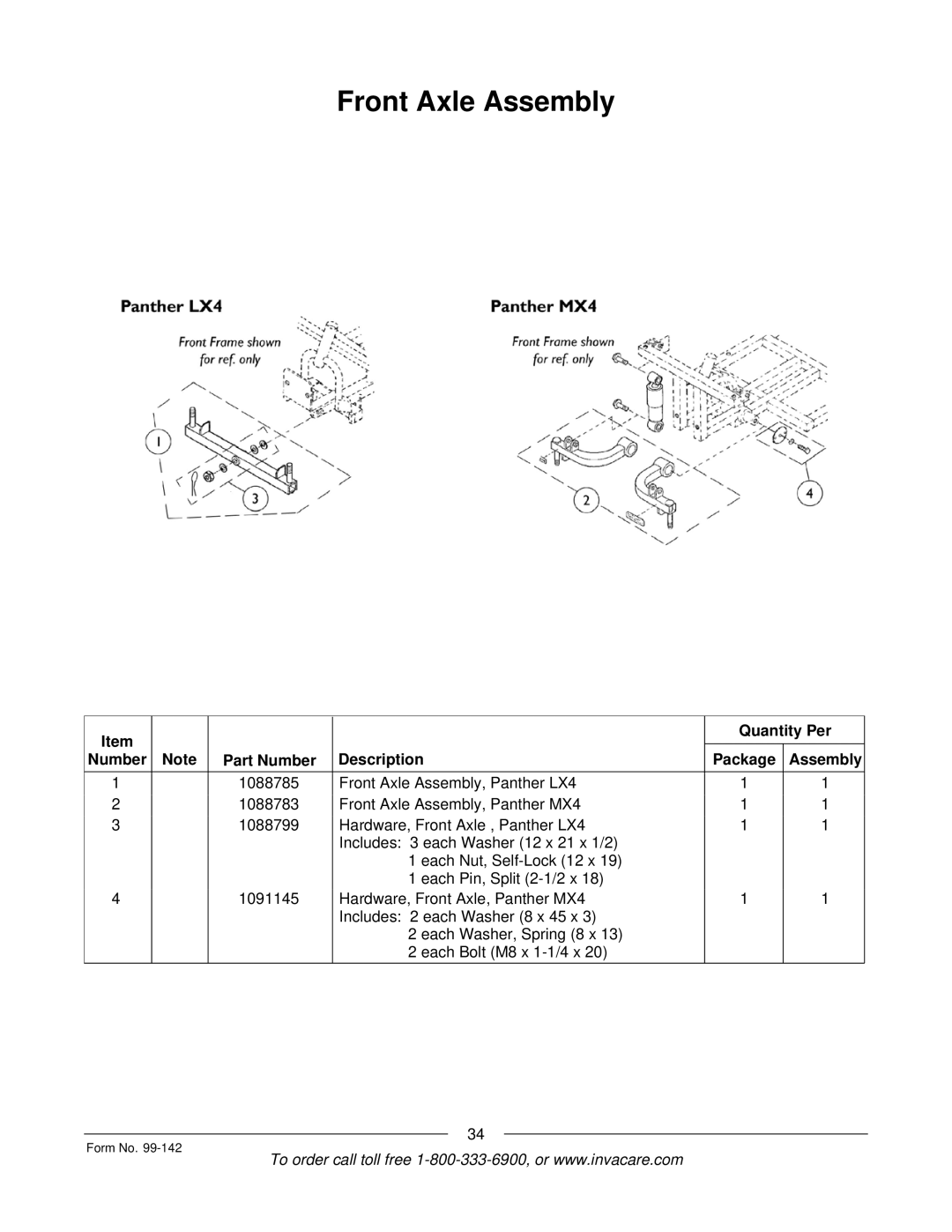 Invacare SX3P manual Front Axle Assembly 