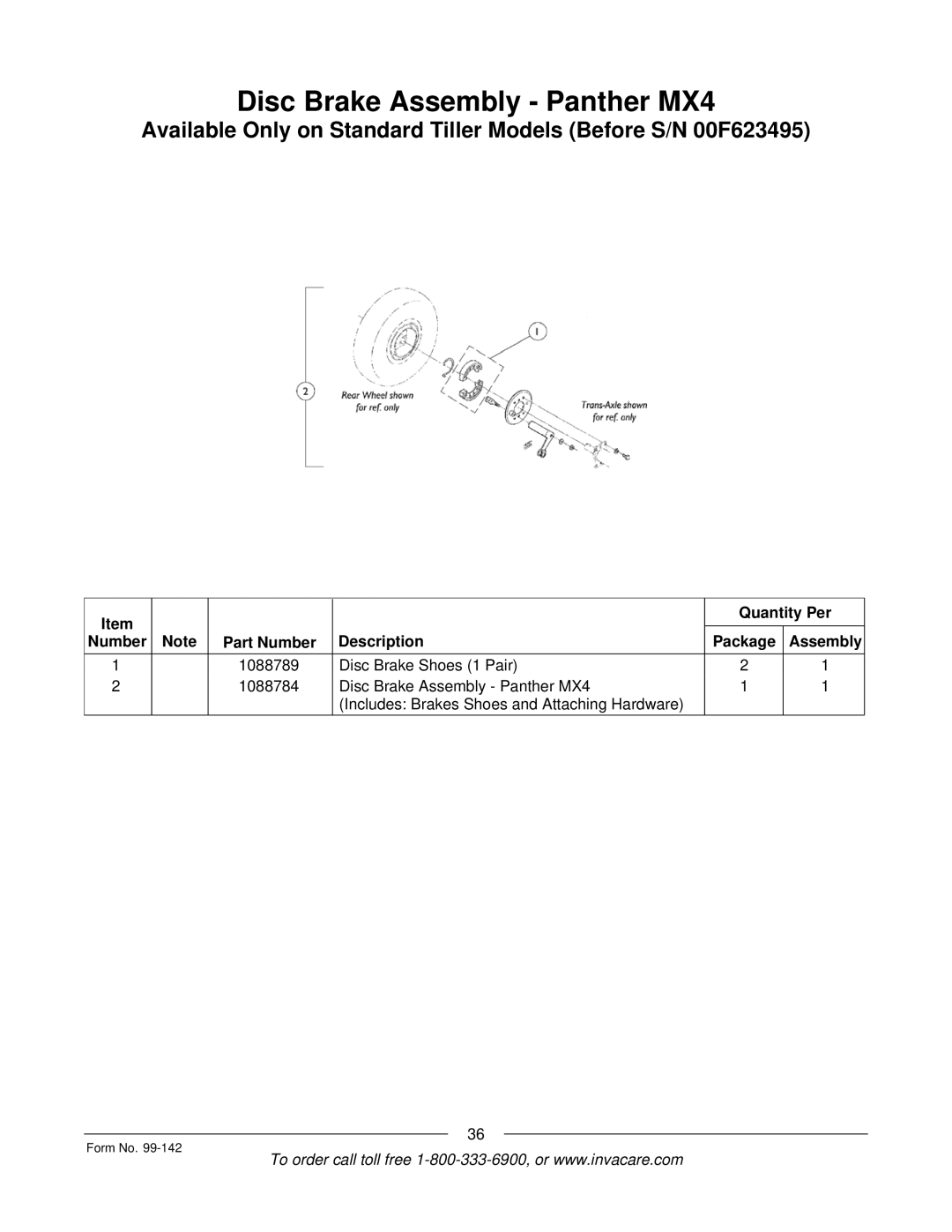 Invacare SX3P manual Disc Brake Assembly Panther MX4 