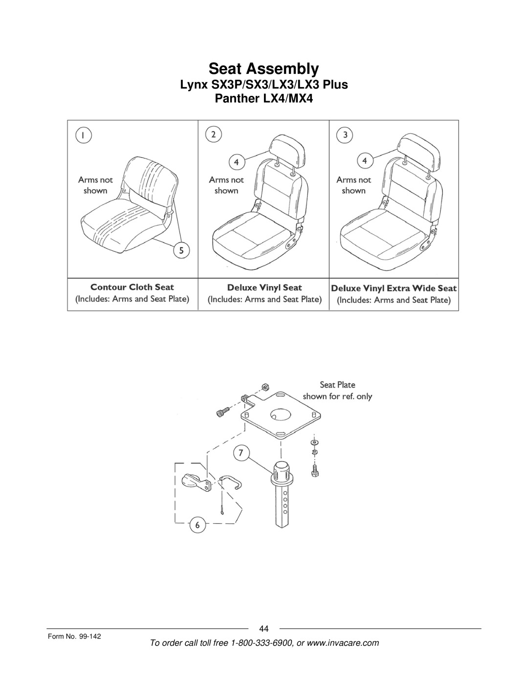 Invacare SX3P manual Seat Assembly 