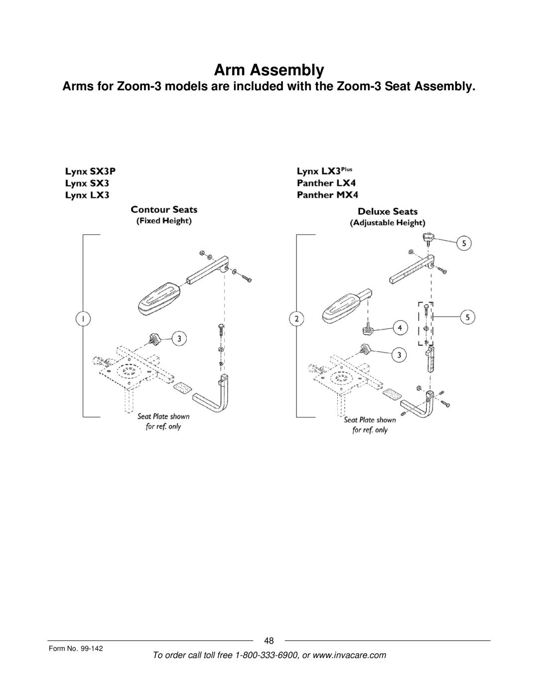 Invacare SX3P manual Arm Assembly 