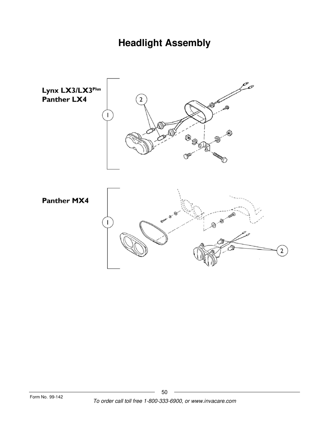 Invacare SX3P manual Headlight Assembly 