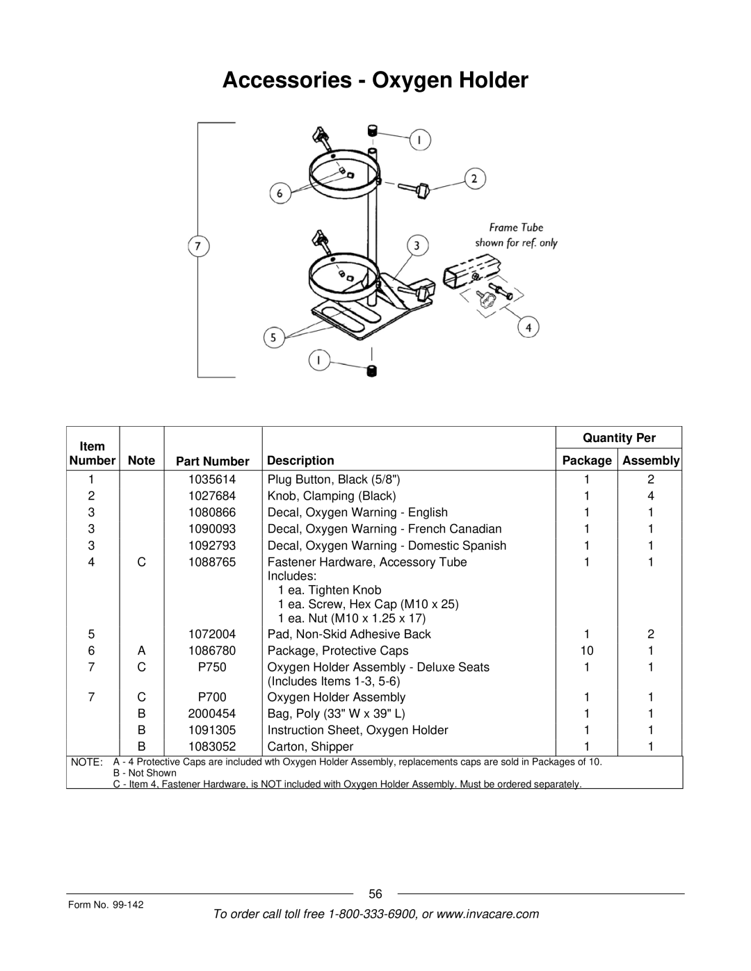 Invacare SX3P manual Accessories Oxygen Holder 