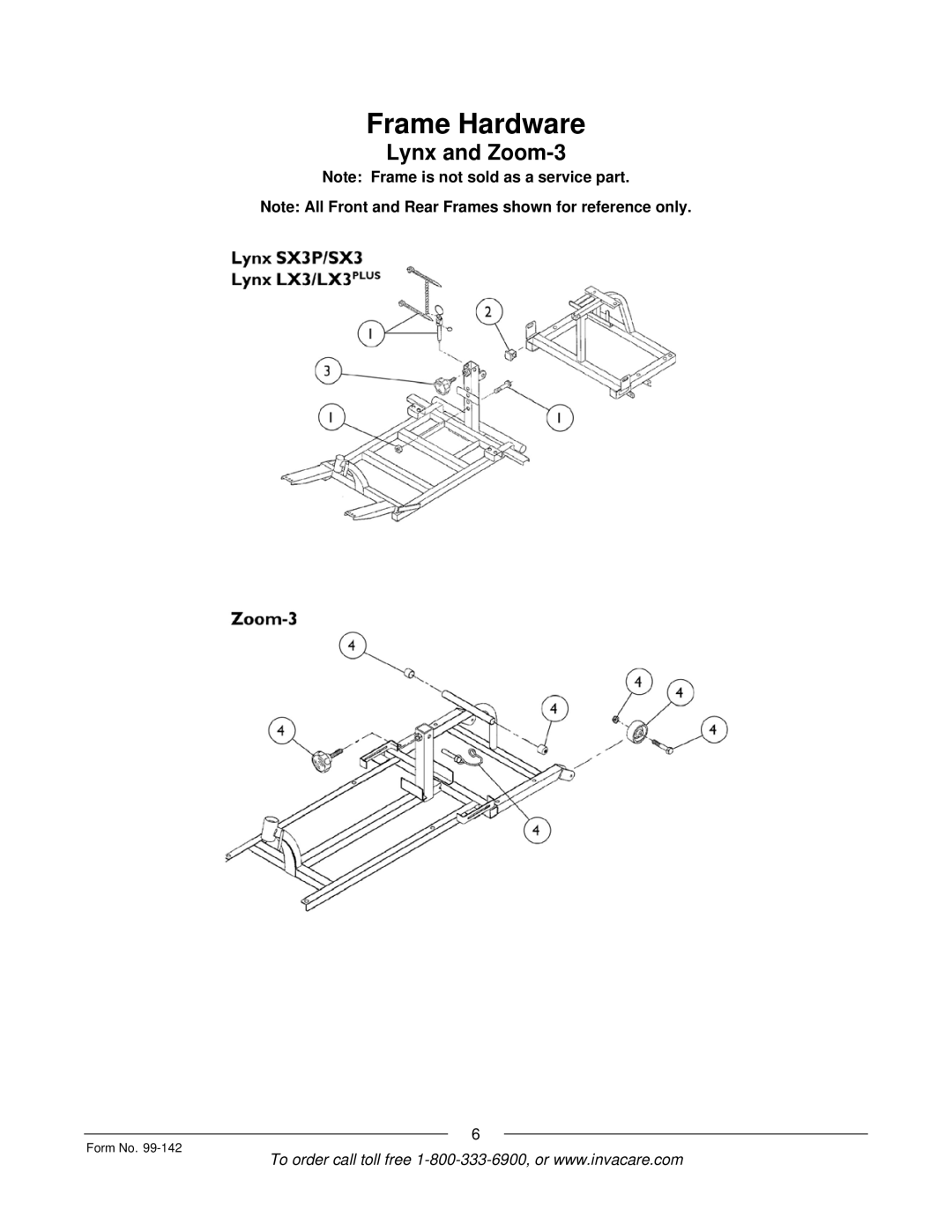 Invacare SX3P manual Frame Hardware 