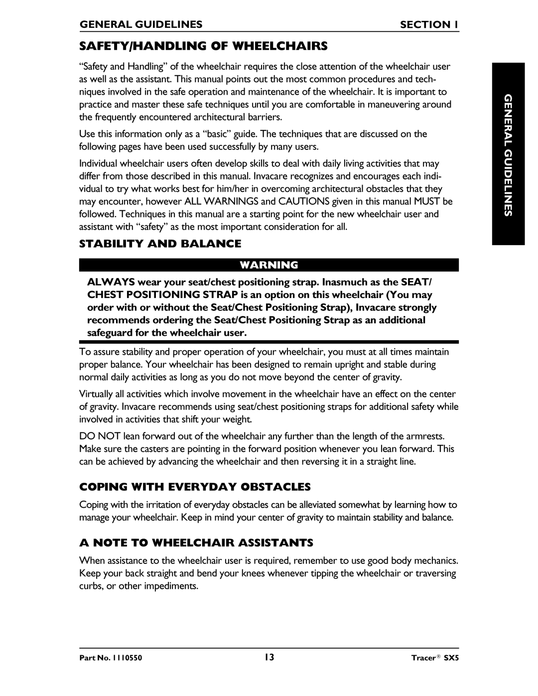 Invacare SX5 Recliner manual SAFETY/HANDLING of Wheelchairs, Stability and Balance, Coping with Everyday Obstacles 