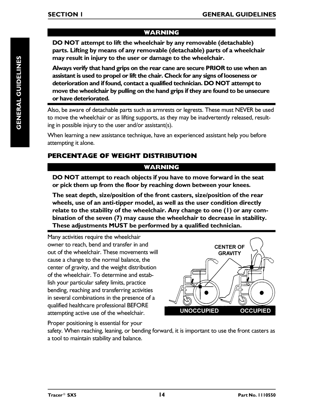 Invacare SX5 Recliner manual Percentage of Weight Distribution 