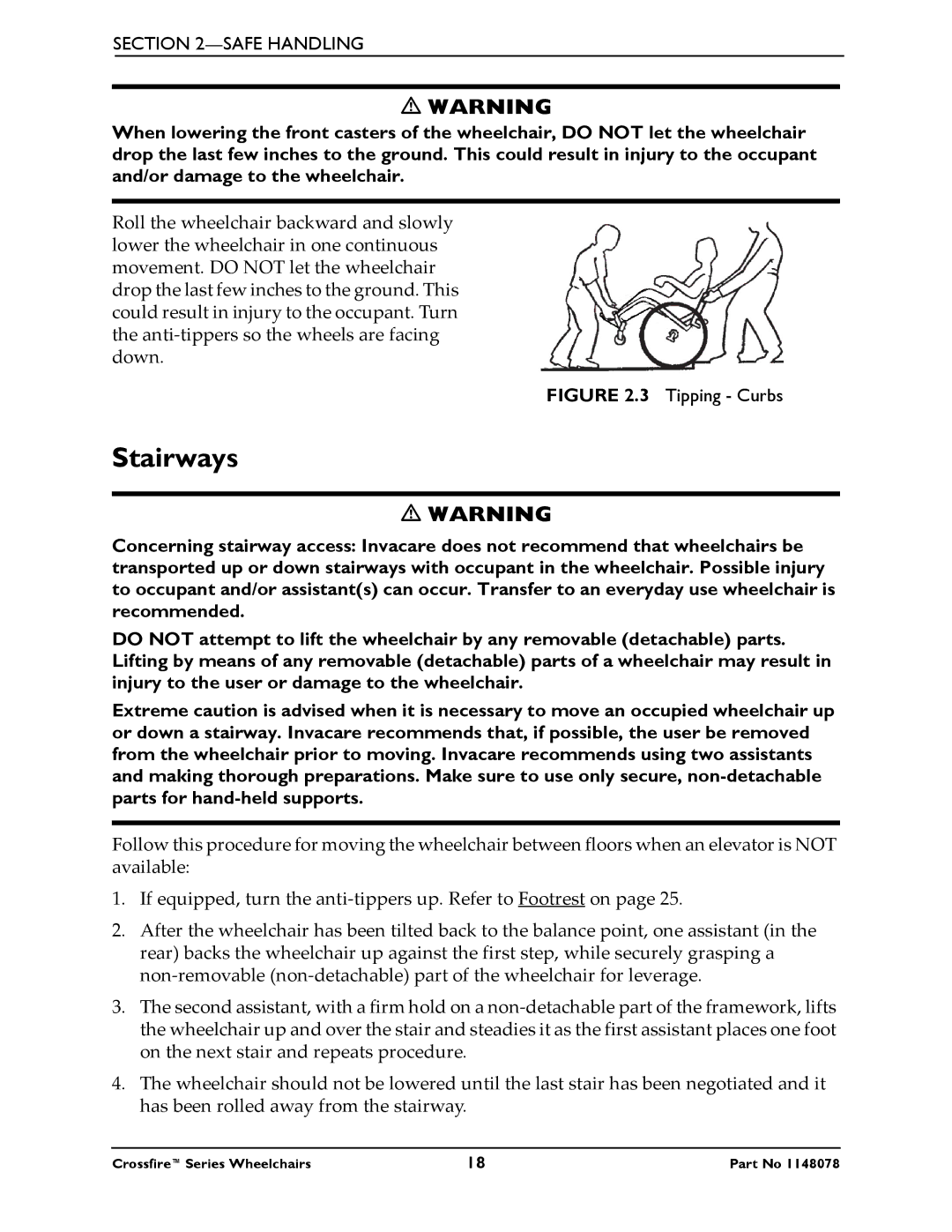 Invacare T6 manual Stairways, Tipping Curbs 