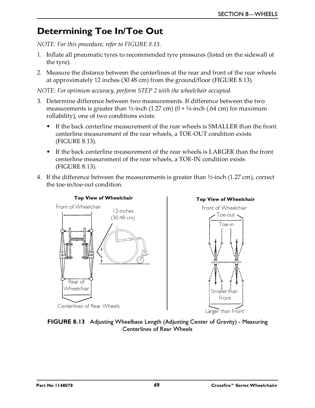 Invacare T6 manual Determining Toe In/Toe Out 