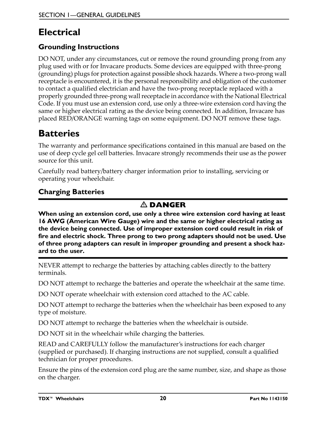 Invacare TDX 3 SE, TDX 5, TDX 4 manual Electrical, Grounding Instructions, Charging Batteries 