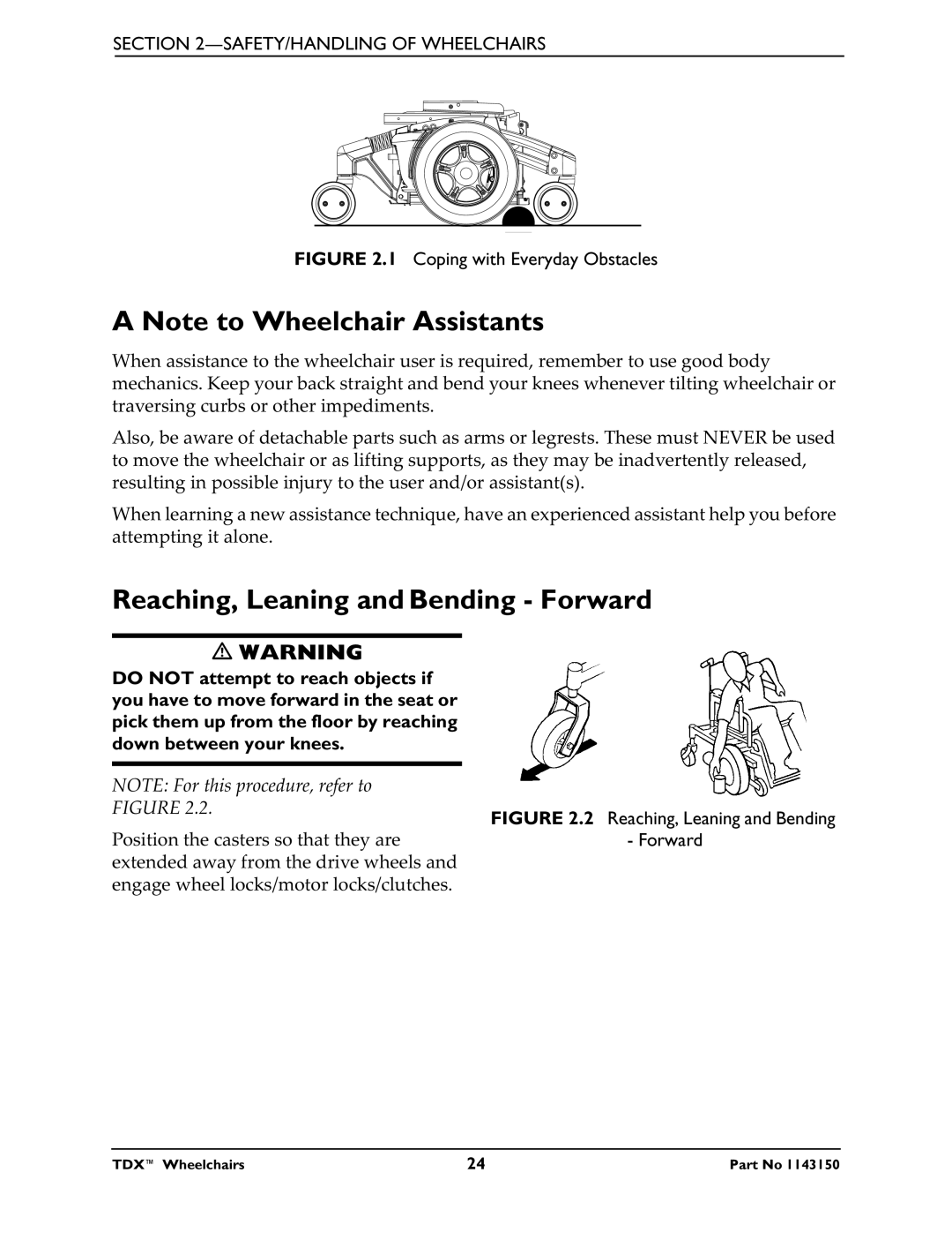 Invacare TDX 3 SE, TDX 5, TDX 4 manual Reaching, Leaning and Bending Forward 